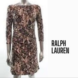 Lauren Ralph Lauren NEW Snake Pattern Brown Ruched Stretch Long Sleeve Dress 10P
